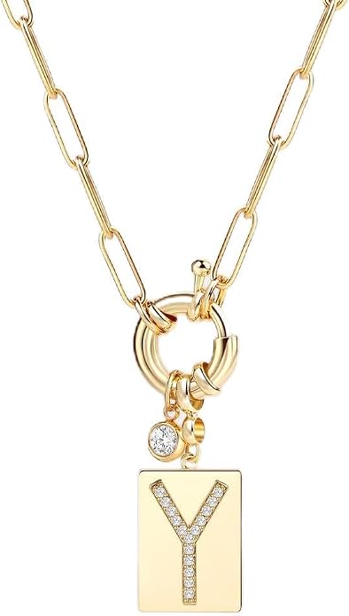 Mint & Lily Gold Initial Necklace for Women – 18K Gold Plated 24” Paperclip Chain with Sparkling Letter Pendant