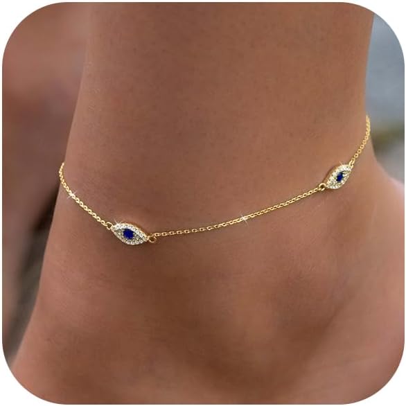 Rotnso Anklets for Women 14K Gold Silver Plated Ankle Bracelets Trendy Waterproof Boho Anklets Set Adjustable Dainty Cute Diamond Beaded Heart Non Tarnish Summer Beach Jewelry Gift