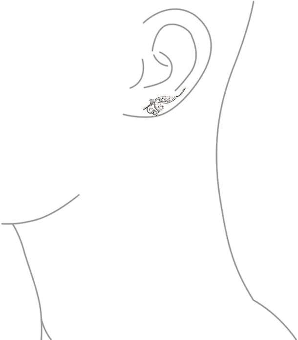 Trendy Scroll Swirl Wire Ear Pin Climbers Earrings For Women Teen AAA CZ Crawlers 14K Gold Plated .925 Sterling Silver