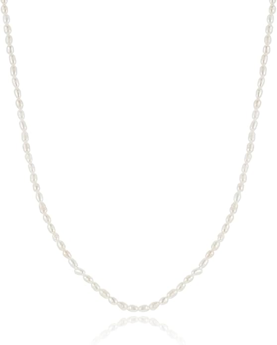JaruJaru 925 Sterling Silver Mini Keshi Pearl Necklace – 2-3mm Tiny White Freshwater Pearls, Adjustable Chain (40-45cm), Dainty Layering Necklace for Women
