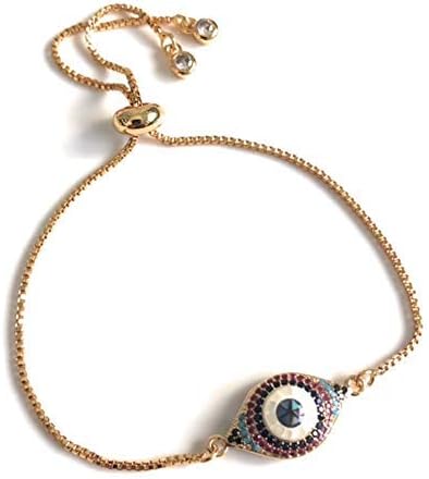 SIFRIMANIA Evil Eye Adjustable Sliding Bead Shiny Bracelet Lucky Charms Jewelry for Women of All Ages