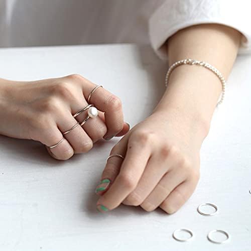 CANDYFANCY 925 Sterling Silver 1.2mm Stacked Midi Thin Rings for Women Knuckle Ring Band Stacking Ring Set Size 2.5-8.5