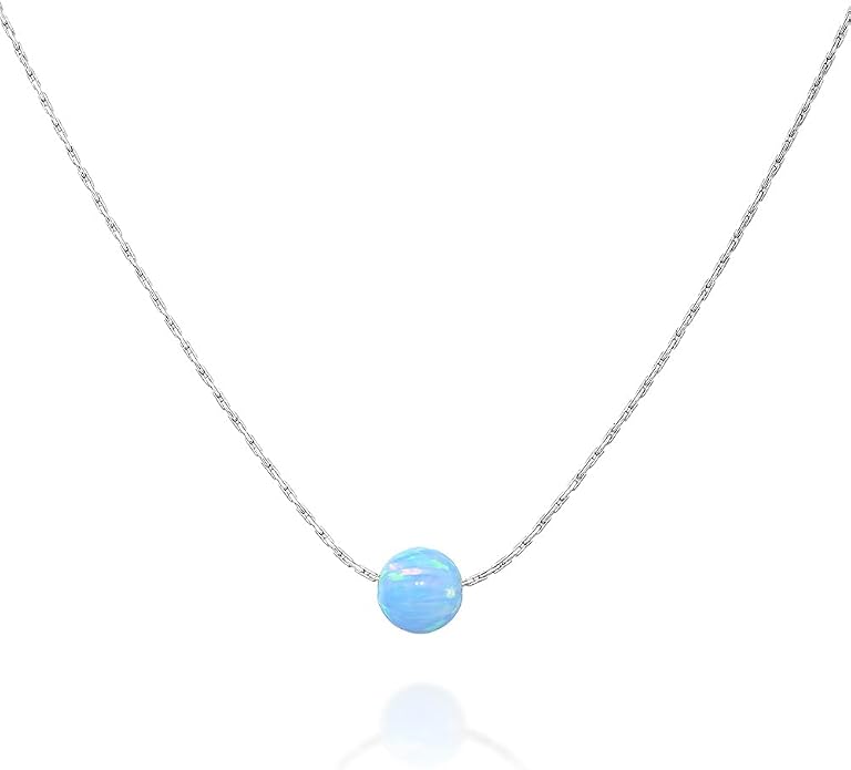 Opal Bead Choker Necklace – Rose and Gold Filled or Sterling Silver, Blue or White Opal Ball, Dainty Minimalist Jewelry 13.5"-16.5"
