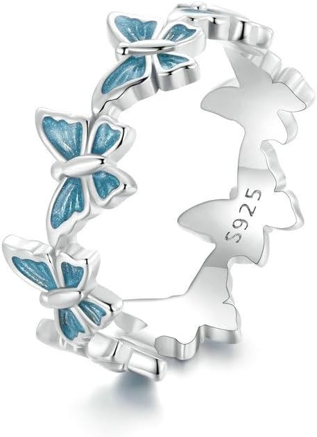 925 Sterling Silver Dainty Daisy Butterfly Paw Heart Eternity Rings Blue Flower Finger Rings for Women Stacking Promise Rings Gift Jewelry