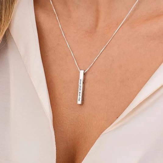 Custom Name Necklace Personalized 3D Engraved Bar 18K Gold Plated Necklace Father's Day Gifts Customized Name Jewelry Gift for Women Men