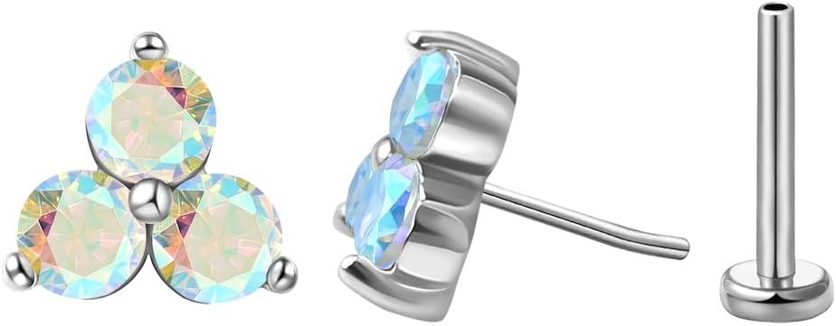 FANSING Cartilage Earring Tragus Stud Trio CZ Stone Flat Back Earring for Helix Conch Threadless Push Pin Labret Stud
