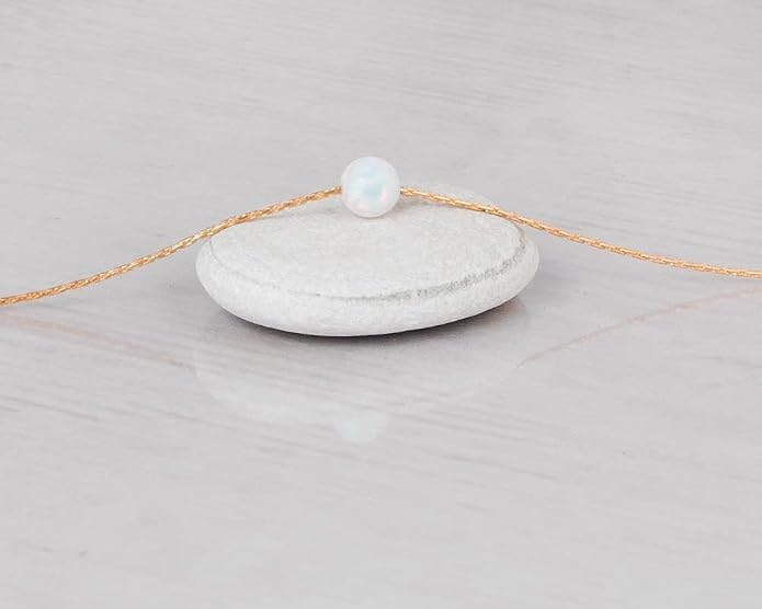 Opal Bead Choker Necklace – Rose and Gold Filled or Sterling Silver, Blue or White Opal Ball, Dainty Minimalist Jewelry 13.5"-16.5"