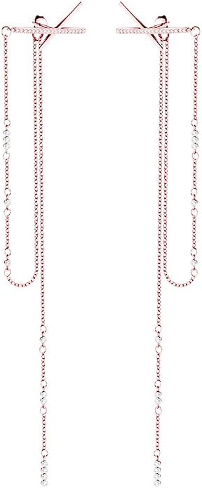 SLUYNZ 925 Sterling Silver CZ Long Dangle Earrings Chain for Women X Long Earrings Tassel 5.9inch