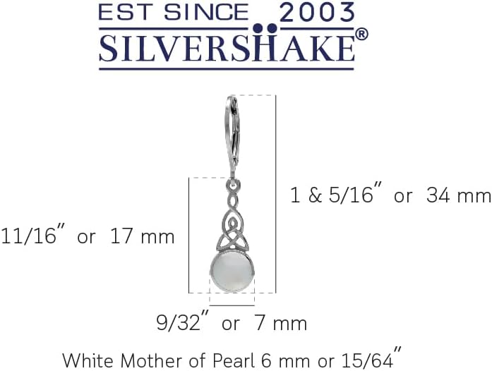 Silvershake 6MM Round Shape Inlay White Gold Plated or Yellow Gold Plated 925 Sterling Silver Triquetra Celtic Knot Dangle Leverback or Hook Earrings Jewelry for Women