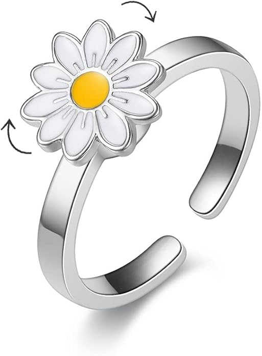 COLORFUL BLING Delicate Silver Cubic Zirconia Daisy Flower Butterfly Fidget Anxiety Rings for Women Adjustable Open Sunflowers Evil Eyes Stress Relief Stackable Rings