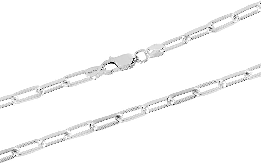 LeCalla 925 Sterling Silver Italian Jewelry Trendy Gift 3 MM, 3.5 MM, 4.5 MM Diamond-Cut PaperClip Link Chain Necklace for Women with Lobster Clasp (16, 18, 20, 24 Inches)