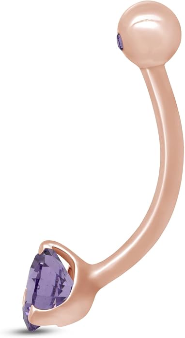 AFFY Internally Threaded Belly Button Navel Ring for Women, Three-Prong Round Simulated Birthstone in 14K Gold Over 925 Sterling Silver, Body Piercing Jewelry Gift