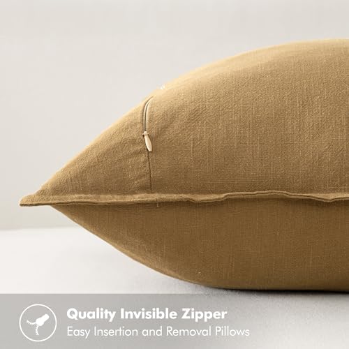 MIULEE Neutral Gold/Brown Boho Linen Pillow Covers 18x18 Inch Pack of 4 | Natural Decorative Throw Pillow Covers Soft Farmhouse Couch Pillowcases Modern Decor for Living Room Bed Sofa