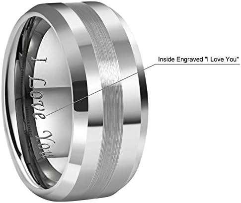 CROWNAL 6mm 8mm 10mm Silver/Gold Tungsten Carbide Wedding Band Ring Engraved I Love You Men Women Brushed Strip Beveled Edge Size 4 To 17