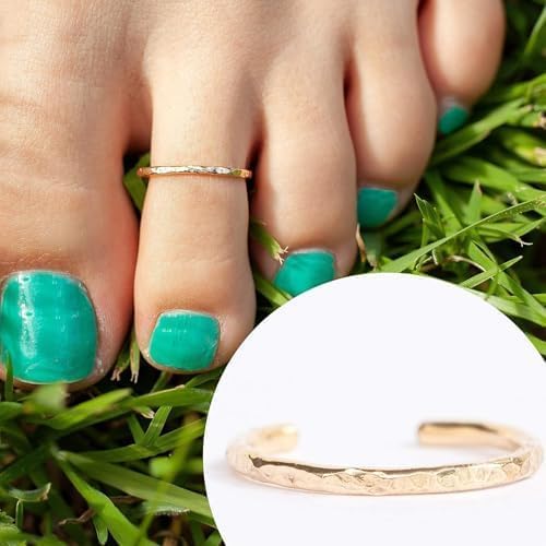 Ellie J Maui Toe Ring for Women– 14k Adjustable – Silver, Gold, or Rose Gold – Simple and Comfortable | 1.3 Hammered band Gold Filled ring, Rose Gold, Sterling Silver