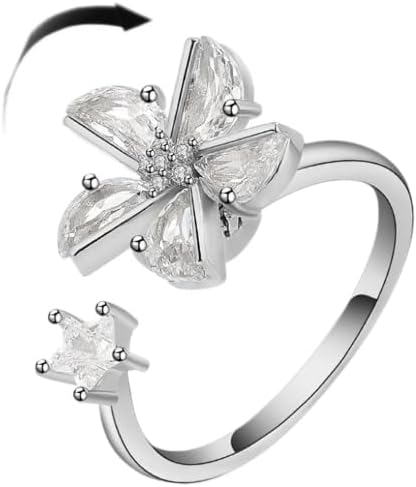 Fidget Ring Anxiety Spinner Ring Open Adjustable Sunflower Star Moon Windmill Butterfly Rings Daisy Stress Relieving Fidget Women Cubic Zirconia Anti Stress Mood Rotate Inspirations Jewelry