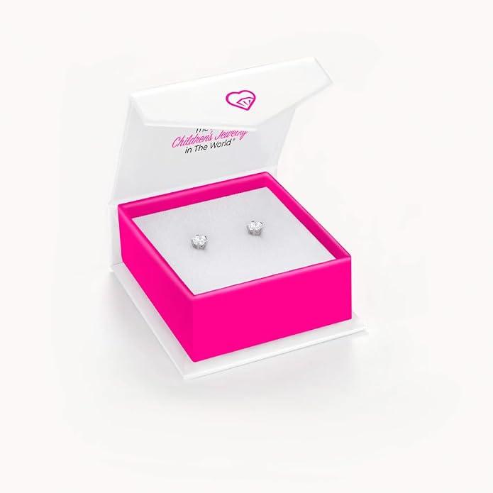 In Season Jewelry Solitaire Simulated Birthstone Kids Earrings - 925 Sterling Silver Hypoallergenic Earrings for Girls with Secure Screw Backs - Safe & Comfortable for Kids & Little Girls