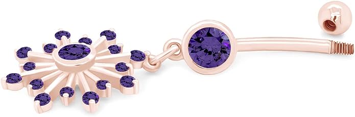 AFFY Snowflake Belly Button Ring for Women Simulated Birthstone, Round Cut Gemstone in 14K Gold Over 925 Sterling Silver, Navel Barbell Piercing Jewelry for Her
