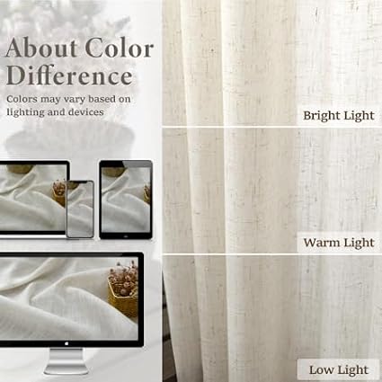 Natural Linen Curtains 45 Inch Length for Farmhouse 2 Panels Rod Pocket Back Tab Hanging Light Filtering Cafe Short Cream Curtains for Bathroom Small Windows Bedroom Dining Living Room Office