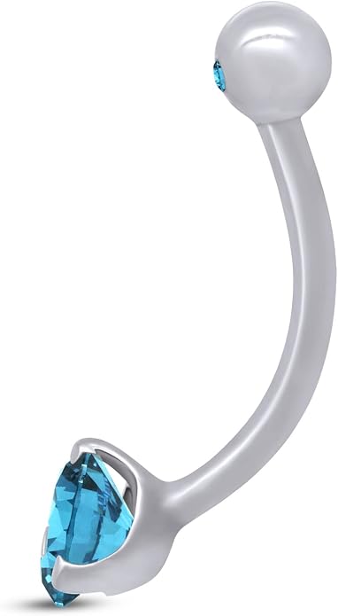 AFFY Internally Threaded Belly Button Navel Ring for Women, Three-Prong Round Simulated Birthstone in 14K Gold Over 925 Sterling Silver, Body Piercing Jewelry Gift