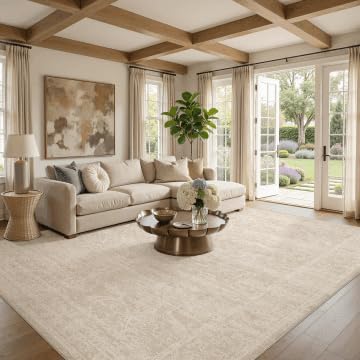 Nakagishi 8X10 Area Rugs Living Room:Washable Large Vintage Rug Neutral Non-Slip Soft Stain Resistant Indoor Carpet for Bedroom Nursery Dining Room Office Playroom