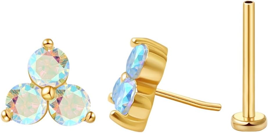 FANSING Cartilage Earring Tragus Stud Trio CZ Stone Flat Back Earring for Helix Conch Threadless Push Pin Labret Stud