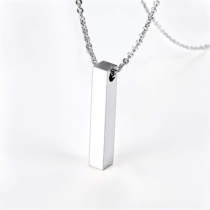 U7 Engravable Bar Necklace, Womens Choker Necklace Stainless Steel Custom Engrave Text Horizontal/Vertical Bar Pendant Necklaces for Men Women