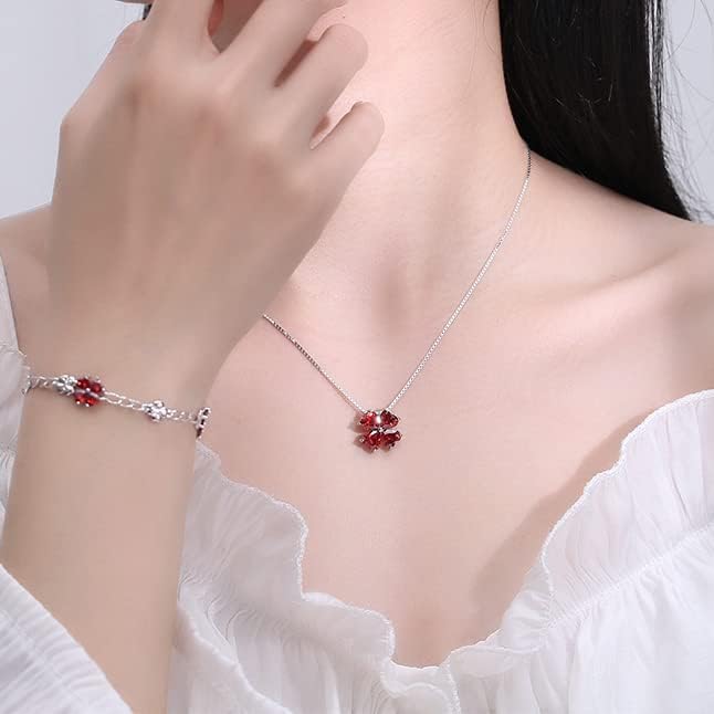 JIANGXIN Colorful Birthstone 925 Sterling Silver Handmade Pendant Necklace for Women Lucky Four Leaf Clover Plant Shamrock Jewelry Rhodium Plated