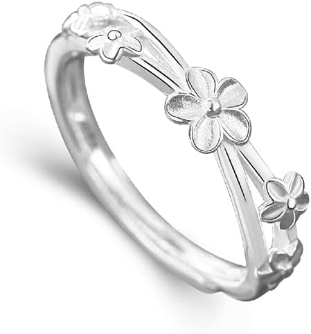Adjustable Flower 925 Sterling Silver Ring for Women Daisy Plumeria Flower Stacking Open Statement Finger Rings Wedding Engagement Promise Bands Dainty Jewelry Gifts Daughter Birthday