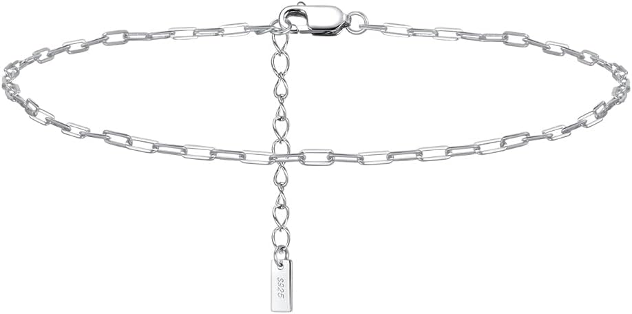 925 Sterling Silver Chain Anklets Bracelet For Women Adjustable Anklet Bracelet With Rhodium Plating For Long-Lasting Shine Silver Anklets For Women Jewelry Gift for Women