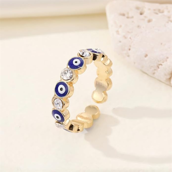 DATOA 2 Pcs Evil Eye Ring Protective Band CZ Rings Love Heart Lucky Dainty Evil Eye Jewelry Gifts For Women