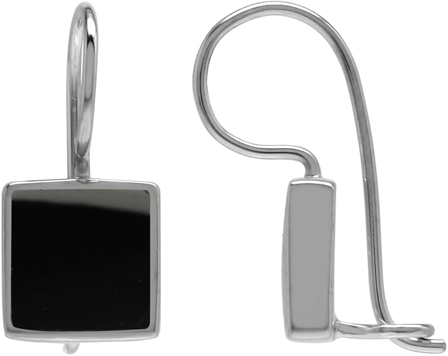Silvershake 9MM Square Shape Stone Inlay White Gold Plated or 18K Gold Plated 925 Sterling Silver Basic Hook Closure Earrings Jewelry for Women
