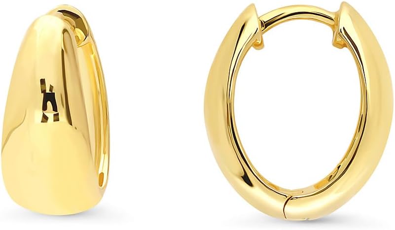 BERRICLE Sterling Silver CZ Dome Fashion Hoop Huggie Earrings for Women, Cubic Zirconia, Rose/Yellow Gold Flashed, Small/Medium Size (0.5-1 Inch)