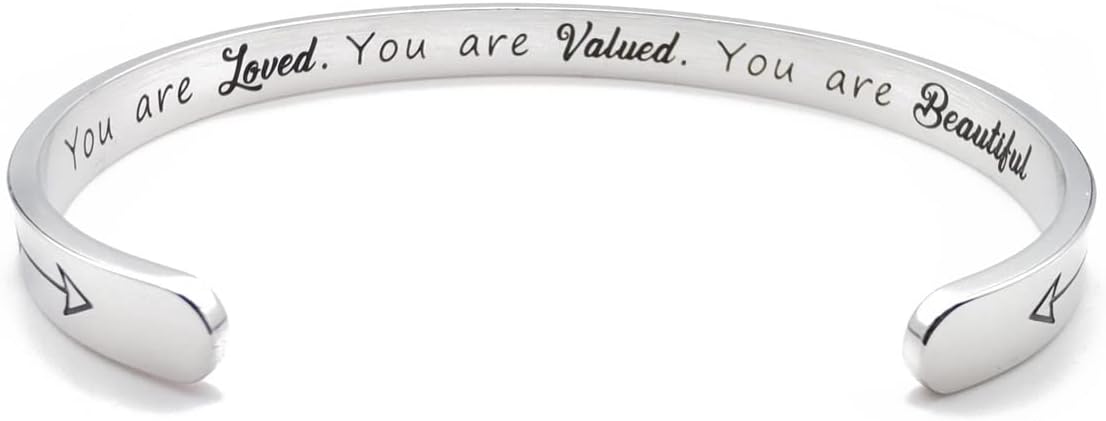 Dczosily Inspirational Bracelets for Women Stainless Steel Cuff Bracelet Engraved Jewelry Motivational Bangles Personalized Gifts for Best Friend/Mom