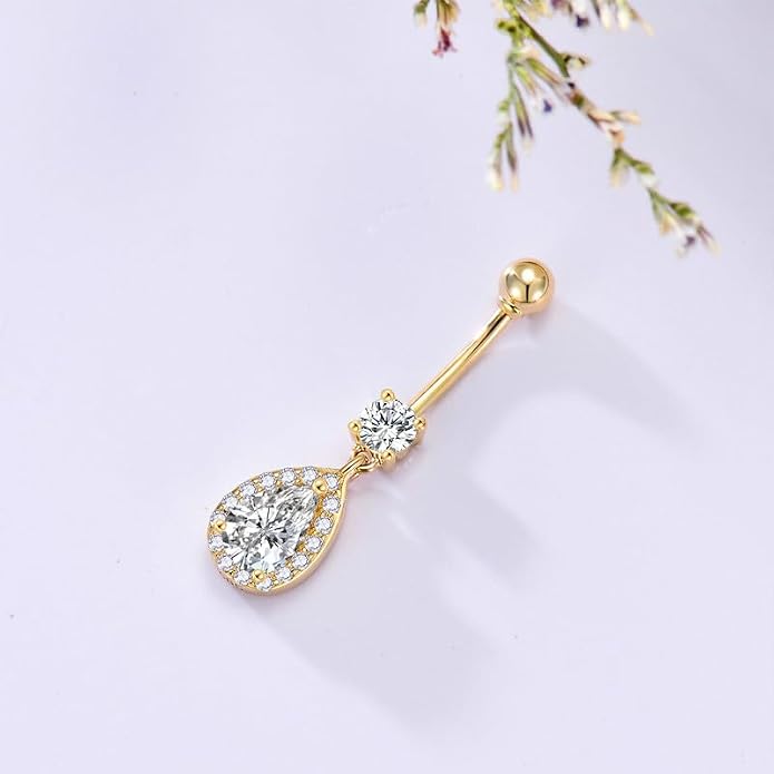Opal CZ Dangle Belly Button Rings for Women 925 Sterling Silver 16G Heart Teardrop Sun Navel Rings Belly Piercing Jewelry Gift