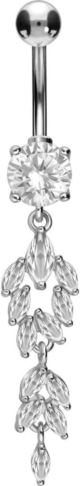 PIERCINGLINE Titanium Belly Button Piercing 925 Silver Design CRYSTAL PENDANT