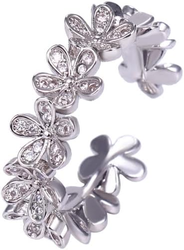 Adjustable Open Dainty Small Daisy Rings Flower Finger Rings for Women Sunflower Stacking Promise Rings Fine Jewelry(Silver