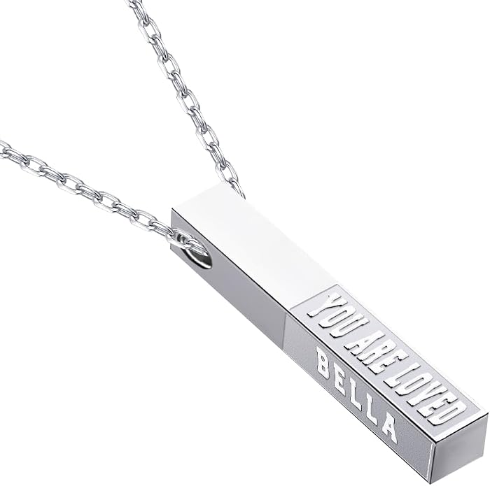 Personalized 3D Vertical Bar Necklace, Custom Necklace Engraved with Any Name Pendant Jewelry Mothers Day Gift