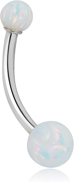 AVORA 10K Gold Simulated Opal Belly Button Ring Body Jewelry (14 Gauge)