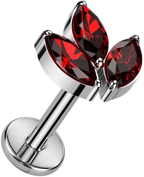 Pierced Owl 16GA F136 Implant Grade Titanium Internally Threaded CZ Crystal Marquise Top Flat Back Stud