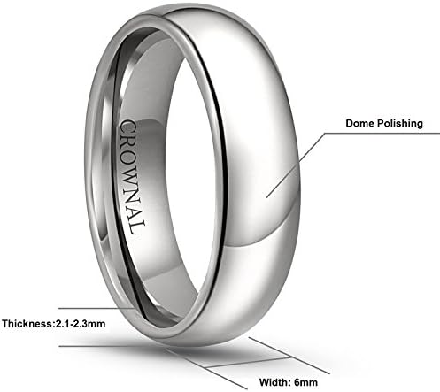 CROWNAL 1mm 2mm 3mm 4mm 5mm 6mm 7mm 8mm Tungsten White/Yellow Gold/Rose Gold Plated Wedding Band Ring Men Women Plain Dome Polished Comfort Fit