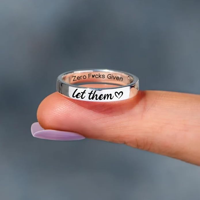 LIU JUN Let Them Zero Fcks Given Ring For Women, Stainless Steel Heart Engraved With Hidden Information Friendship Self Worth Motivation Rings Unique Inspirational Jewelry Gifts