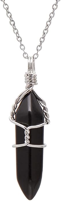 Mineral Stone Point Wire Wrapped Healing Crystal Pendant Necklace for Women Man