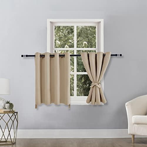 Hiasan RV Blackout Curtains for Bedroom, 52 x 30 Inches Long - Thermal Insulated & Energy Saving Window Curtains for Living Room, 2 Drape Panels Sewn with Tiebacks, Beige
