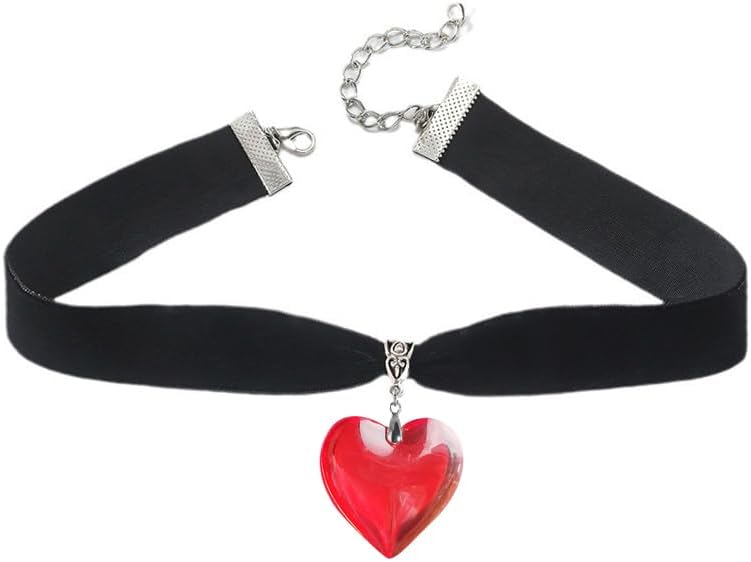 Puffy Heart Necklace for Women Crystal Heart Chunky Necklace Pendant Black Velvet Choker Necklace Christmas Jewelry Gift