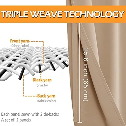 Hiasan RV Blackout Curtains for Bedroom, 52 x 30 Inches Long - Thermal Insulated & Energy Saving Window Curtains for Living Room, 2 Drape Panels Sewn with Tiebacks, Beige