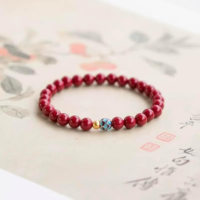 LINGYUAN Feng Shui Wealth and Luck Bracelet with Gold Foil Five Gods Amulet-Red Agate Cinnabar Gemstone Bracelet for Prosperity, Protection & Success, Lucky Charm Gift for Men & Women