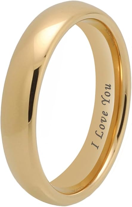 TUTISS 4mm 6mm 8mm 10mm Silver/Gold/White Tungsten Rings for Men Women Couple Fashion Jewelry Anniversary Engagement Wedding Bands Domed Polished I Love You Engraved Comfort Fit