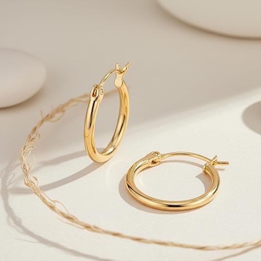 14K Gold Hoop Earrings, Gold Earrings for Women Hypoallergenic Lightweight Small Hoop Earring for Womens