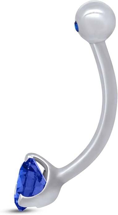 AFFY Internally Threaded Belly Button Navel Ring for Women, Three-Prong Round Simulated Birthstone in 14K Gold Over 925 Sterling Silver, Body Piercing Jewelry Gift